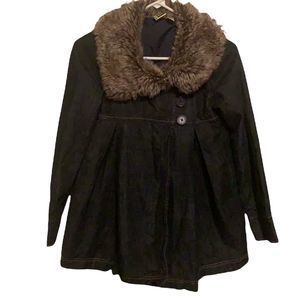 Roxy Black Jean Jacket with Brown Fur Collar